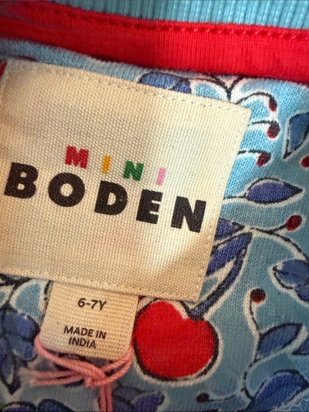 Mini Boden Light Blue Sweatshirt with Red Cherry Print - Picture 3 of 5